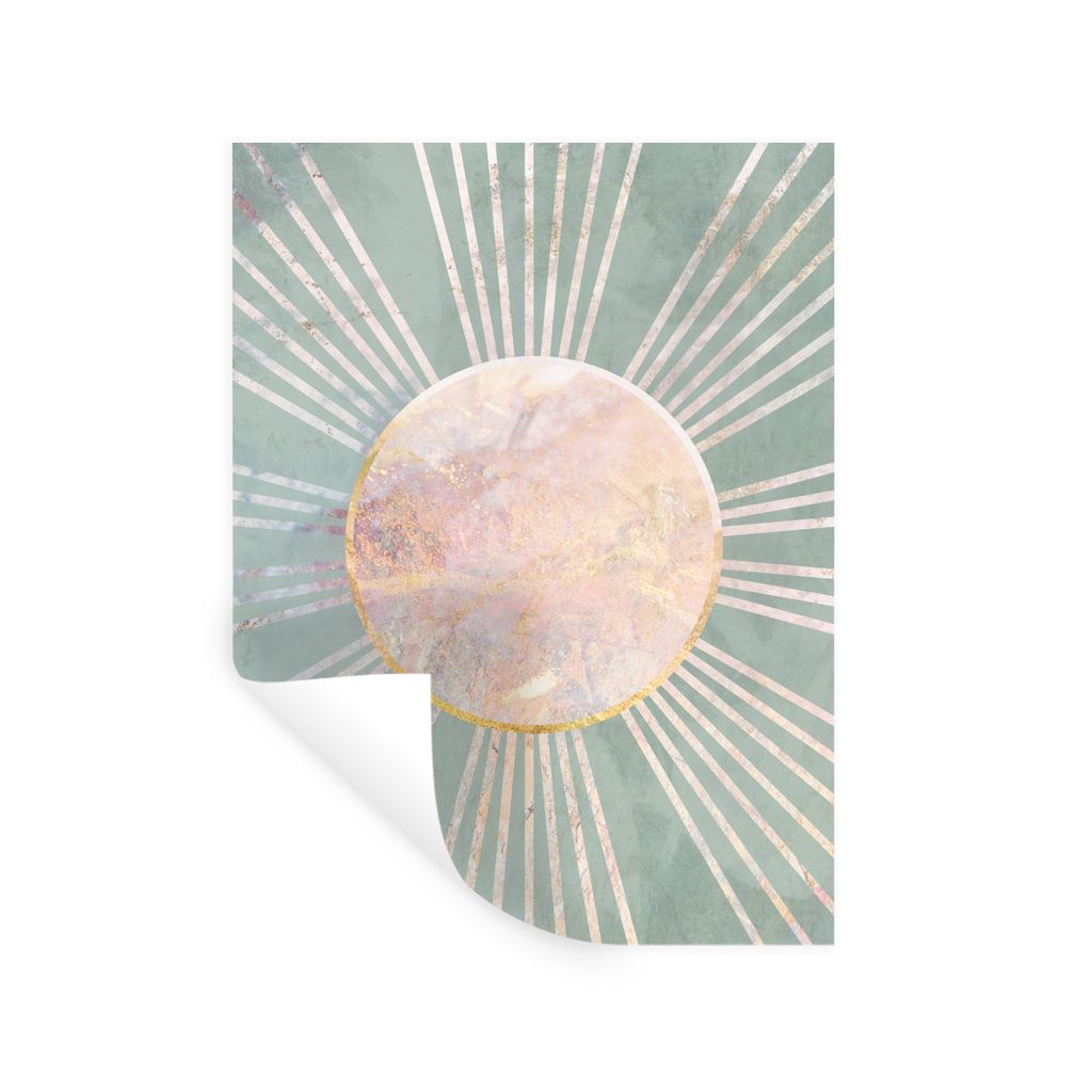 MuchoWow Wandtattoo Wandsticker Wandaufkleber Grün - Sonne - Gold - Design - Luxus 120x160 cm Selbstklebend und Repositionierbar - Wierderverwen...