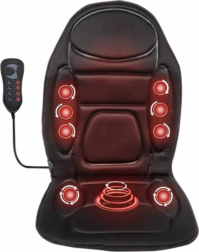 Wiltec coprisedile massaggiante per auto 105x50cm funzionamento tramite accendisigari a 12V con 5 motori di vibrazione e funzione calore coprisedile nero coprisedile massaggiante coprisedile massaggiante