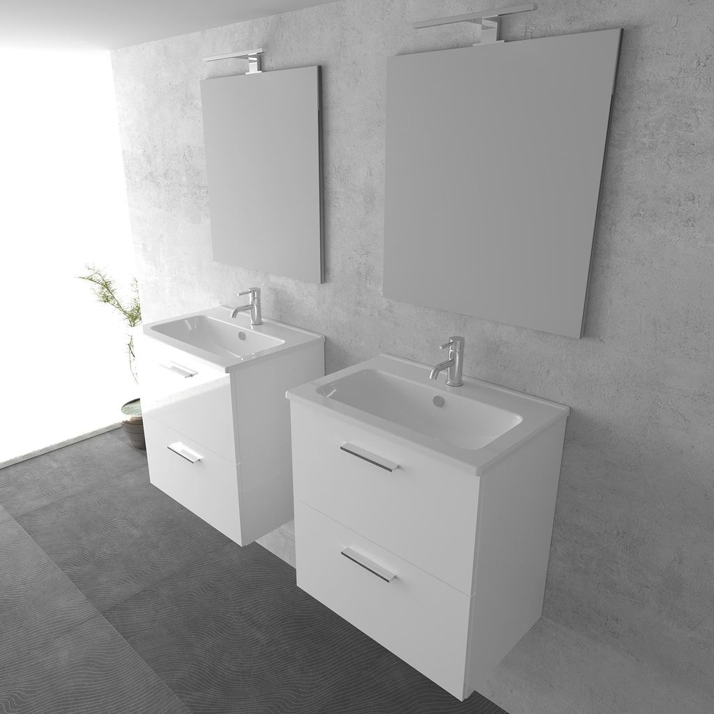 Vitra 3-teilige Badezimmerschrank-Set Weiss | Badmöbel Keramik Set mit Badspiegel | Waschbeckenunterschrank mit Vitra Spiegel | Vormontiert Wascht...