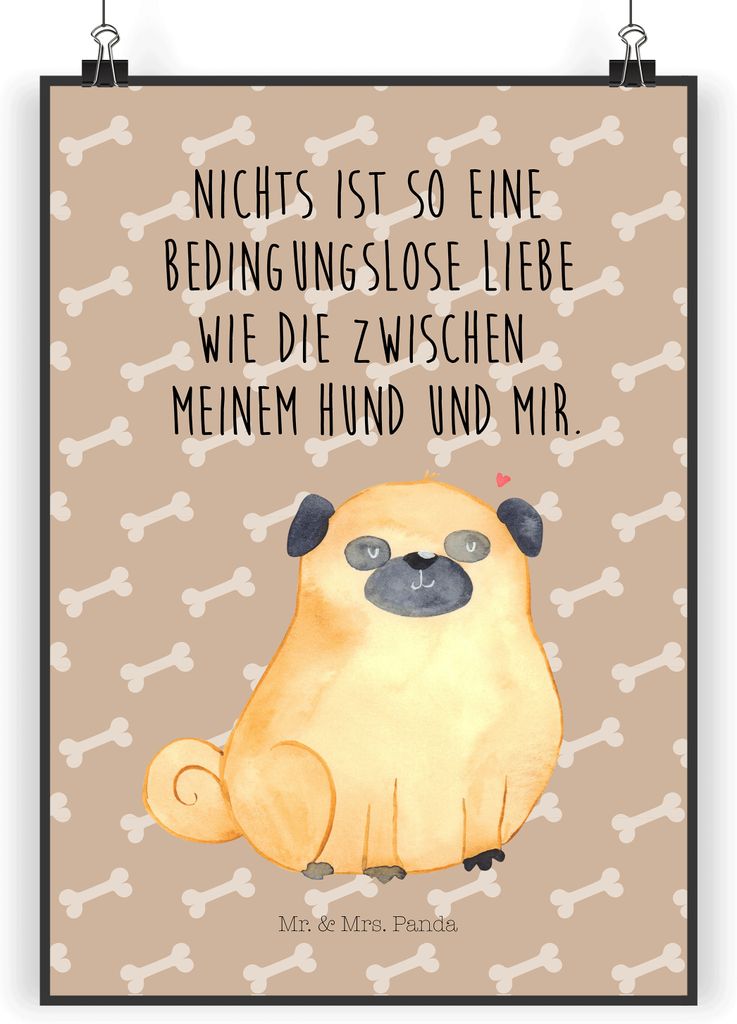 Mr. & Mrs. Panda Bild Mops DIN A5 - Hundeglück - Geschenk, wanddeko, kunstdruck poster, Knuffig, drucke, Hund, Sprüche, Wandbild, Plakat, Liebe, ...