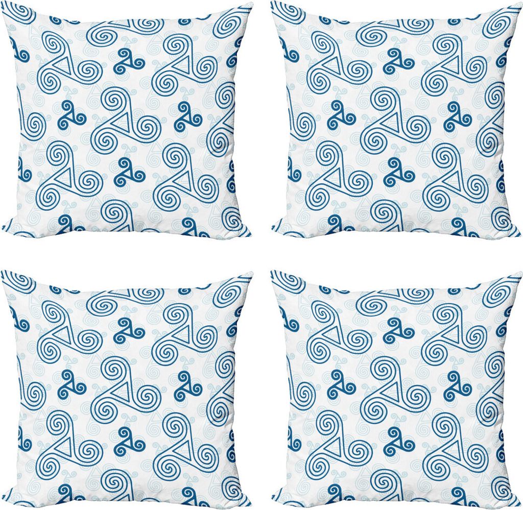 ABAKUHAUS keltisch Kissenbezug Set (4 Stück), Triskel keltische Kunst, Moderner Doppelseitiger Digitaldruck, 40 cm x 40 cm, Blau Weiss