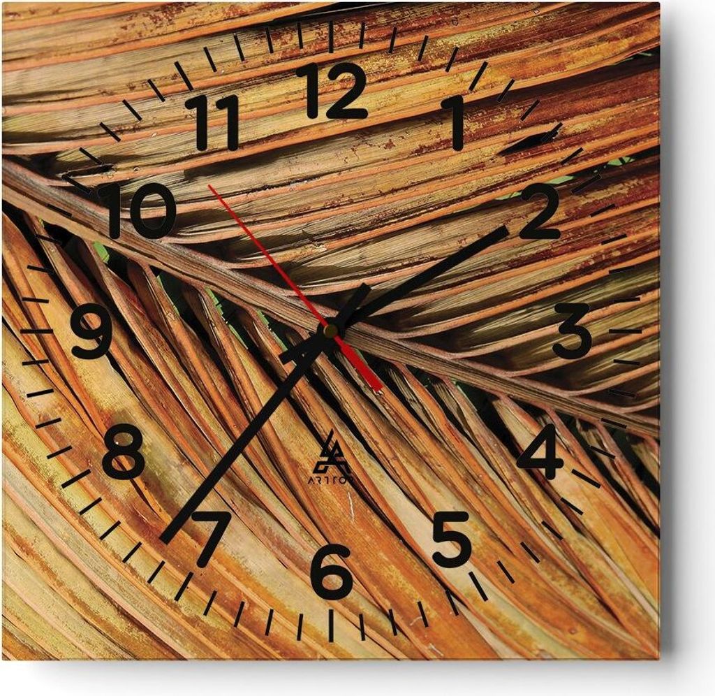Wanduhr - Quadrat - Glasuhr - Orange Blatt Tropisch - 40x40cm - Schleichendes Uhrwerk - Lautlos - zum Aufhängen bereit - Dekoration Modern - Wandd...