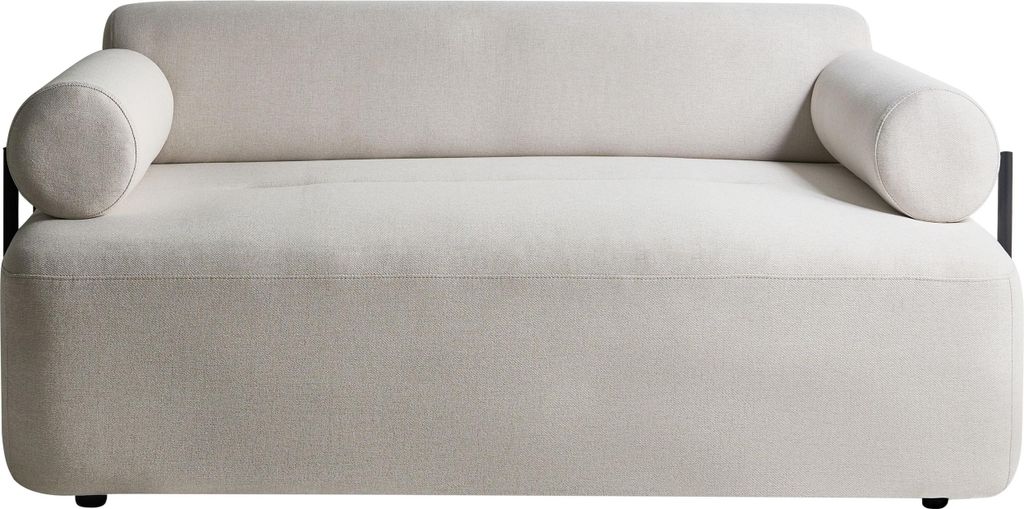 BELIANI 2-Sitzer Sofa Cremeweiß Gepolstert mit Schwarzem Produktbild 