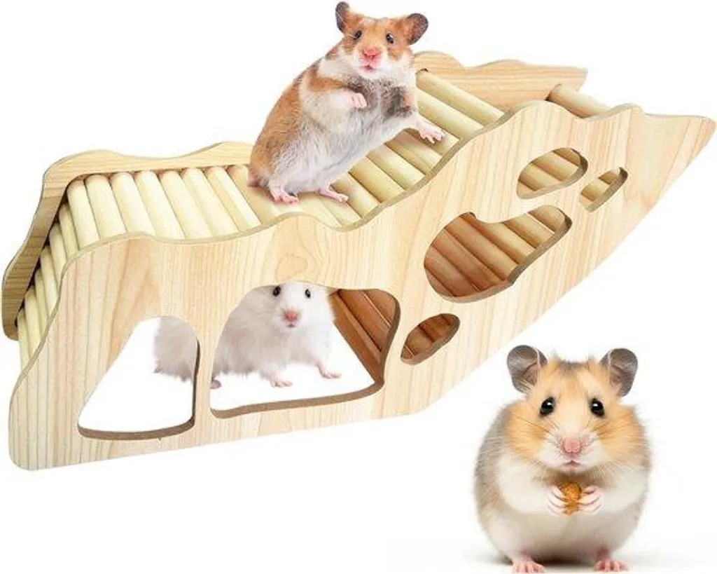 Cabane en bois pour hamster et rongeurs avec tunnel de jeu intégré L20