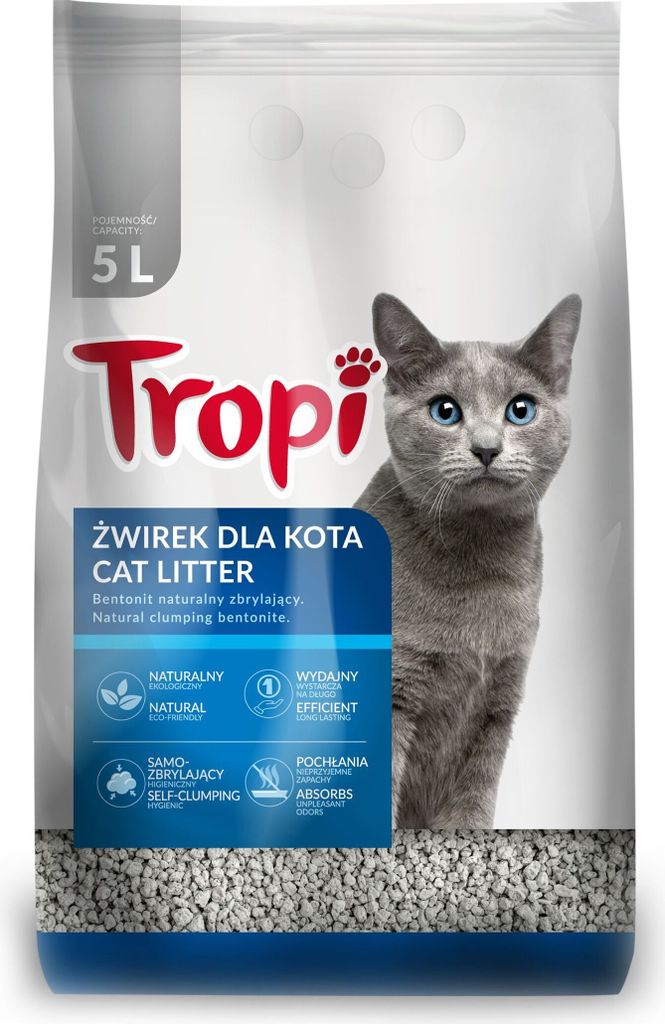 Zbrylający się bentonitowy żwirek dla kota, 5 kg - Tropi Zdjęcie produktu