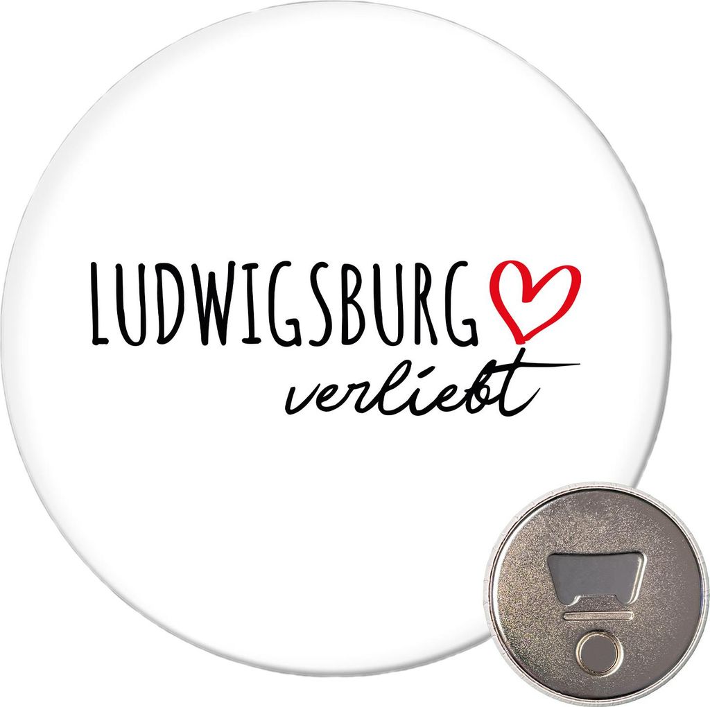 Huuraa Magnet Ludwigsburg verliebt 59mm Kühlschrankmagnet rund Flaschenöffner Geschenkidee