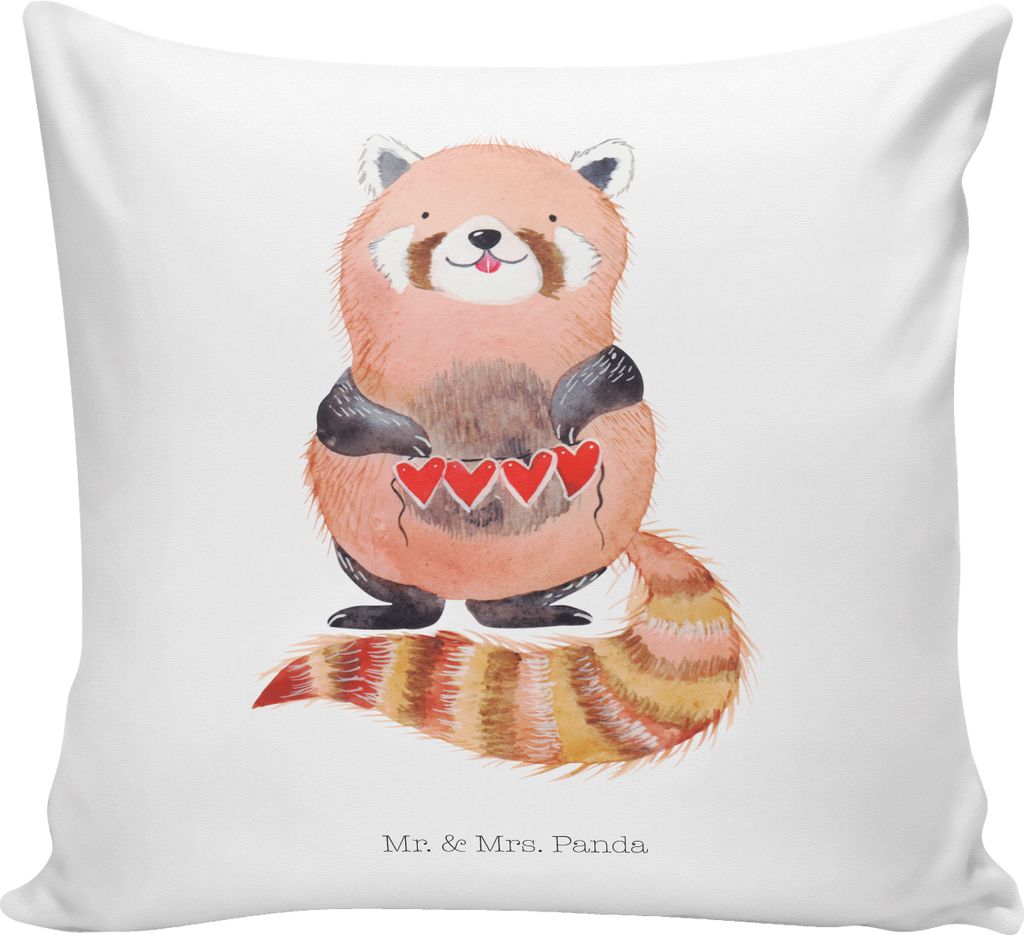 Mr. & Mrs. Panda Kissen 40x40 Roter Panda - Weiß - Geschenk, Herz, Gute Laune, Kuschel, bedruckt, Polster, Dekokissen, Zierkissen, Lieblingsmensch...
