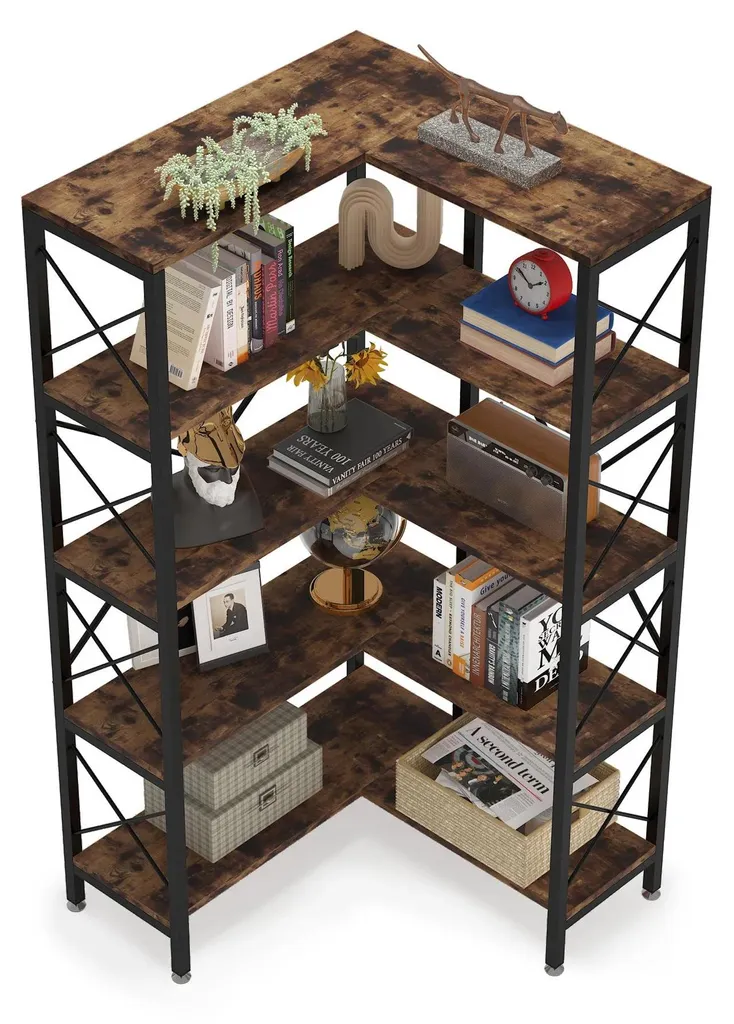 Étagère d'angle 5 niveaux style moderne brun chocolat pour le salon