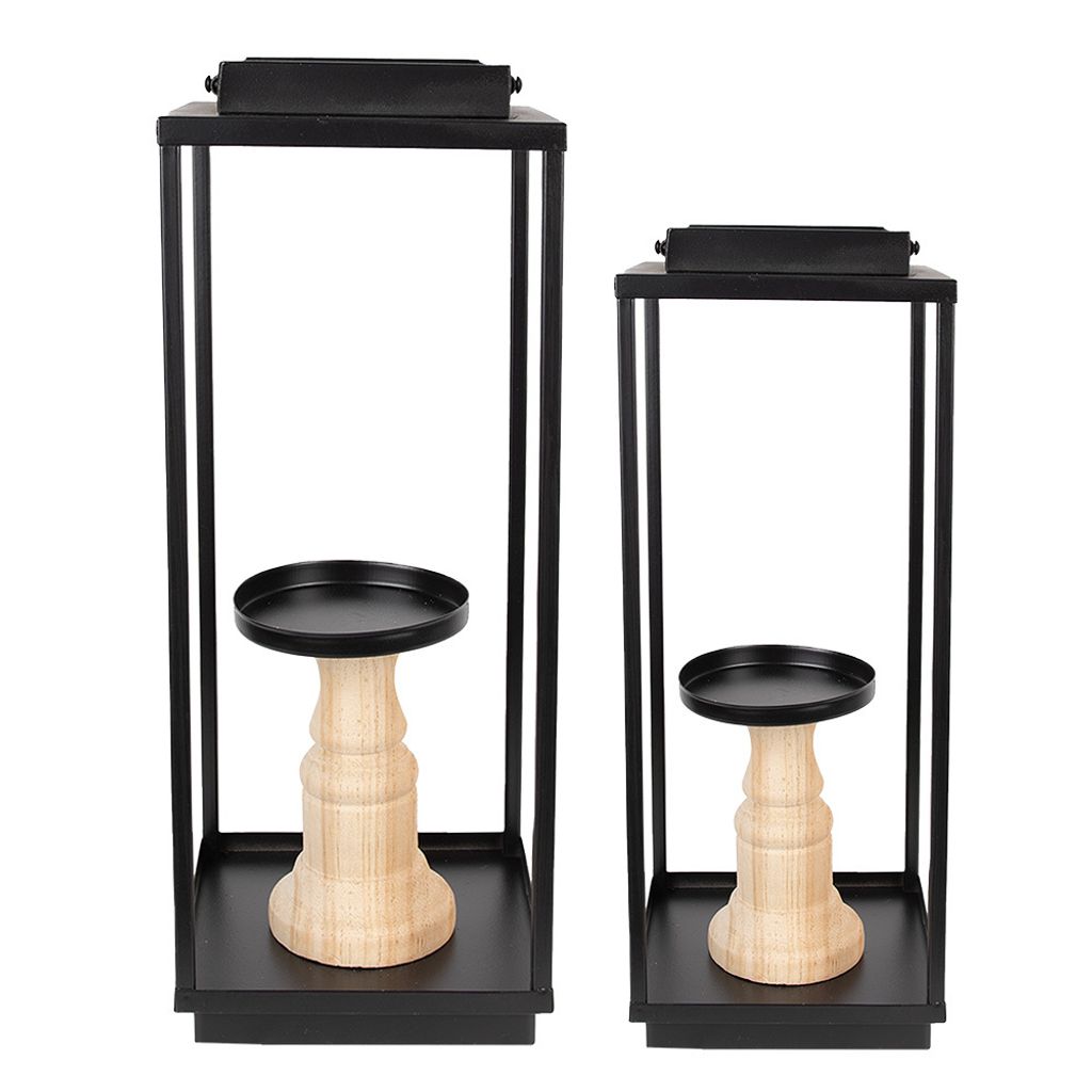 Clayre & Eef Kerzenleuchter 2er Set 15x15x50/57 cm Schwarz Eisen