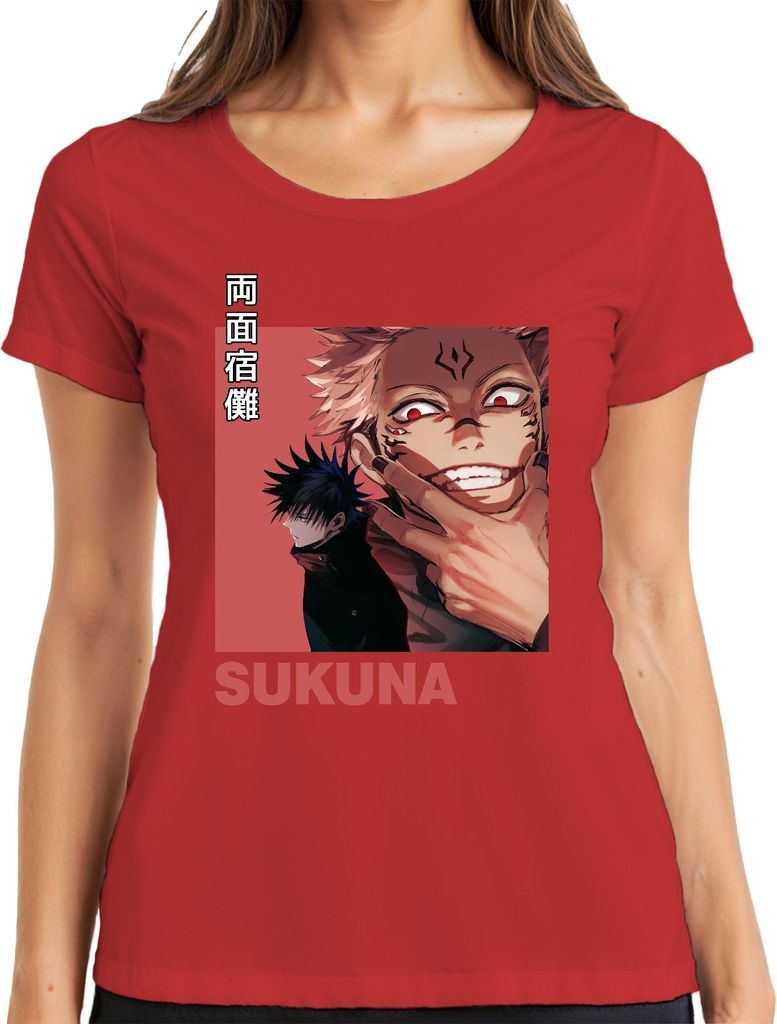 Jujutsu Kaisen Sukuna 両面宿儺 Anime Ästhetik Fluch Bösewicht Geschenk Damen T-Shirt, Rot, M