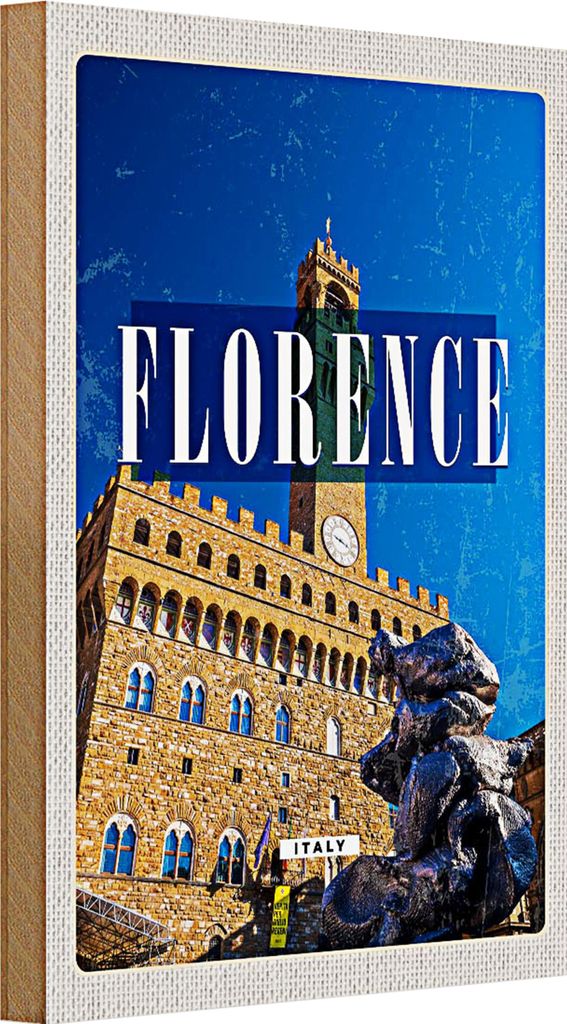 Holzschild Reise 20x30cm Florence Italy Retro Uhrturm Toscana