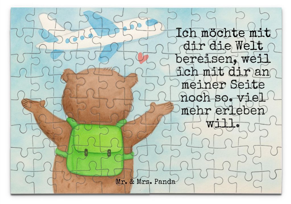 Mr. & Mrs. Panda Puzzle Bär Flugzeug Design 96 Teile - Weiß - Geschenk, Freundin, Geduldspiel, Valentinstag, Puzzlespiel, Hochzeitstag, für, Mit...