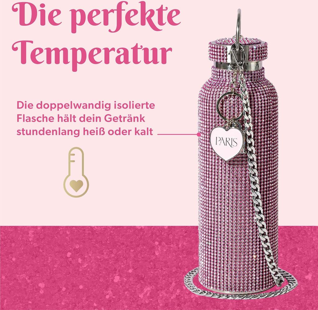 Diamant Wasserflasche Edelstahl - Glitzer Thermosflasche 750ml Für Damen