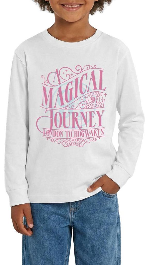 Spreadshirt Harry Potter Gleis 9¾ Design In Rosa & Blau Teenager Premium Langarmshirt, 158/164 (12 Jahre), Weiß