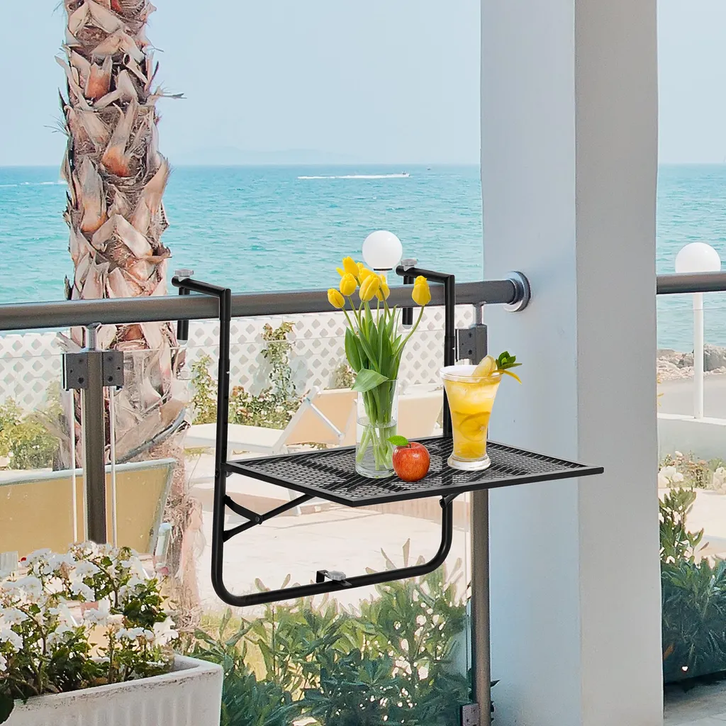 Table de balcon suspendue : la solution pliable noire sans encombre