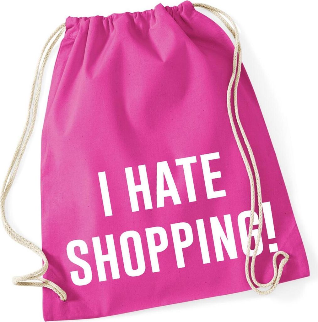 Huuraa Beutel I hate shopping Geschenk Stoffbeutel Fuchsia 12 Liter Baumwolle I hate shopping Aufmerksamkeit