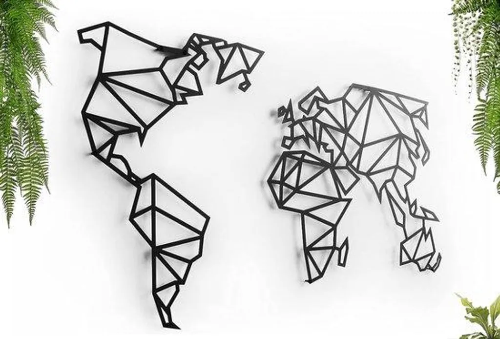 Carte du monde en acier découpé laser - Décoration murale XXL noire