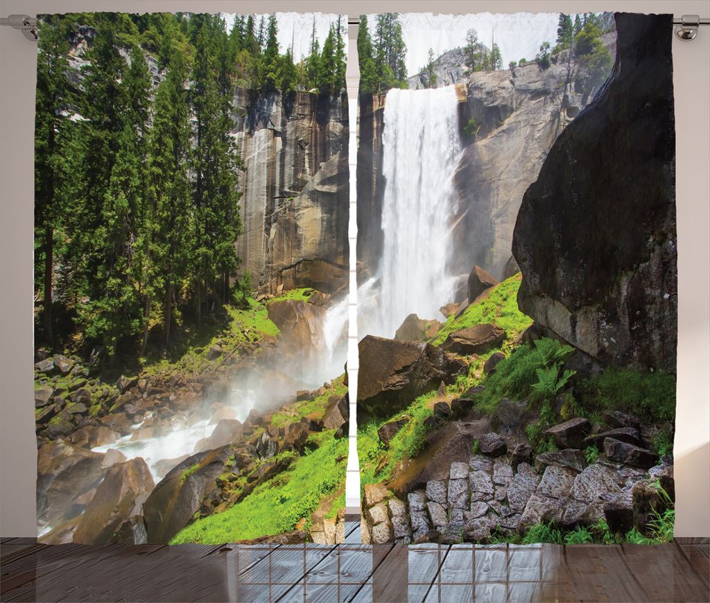 ABAKUHAUS amerikanisch Rustikaler Vorhang, Yosemite Nationalpark, Wohnzimmer Universalband Gardinen mit Schlaufen und Haken, 280 x 245 cm, Weiß Grün