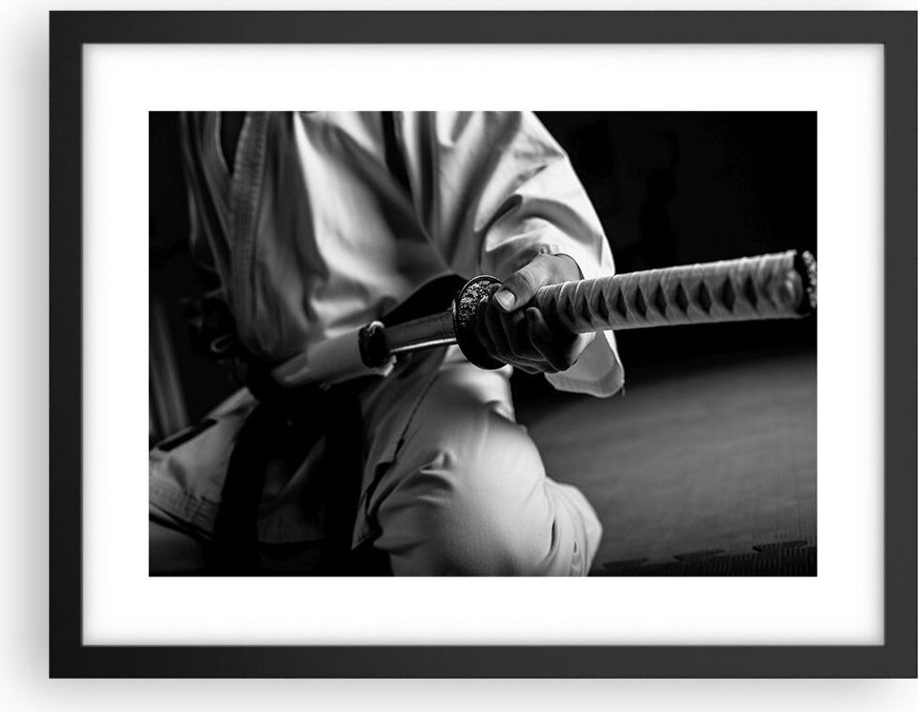 Gerahmtes Poster - Schwarzer Rahmen - Samurai-Schwert - 40x30 cm - Wand Bild - Wanddeko - Wandbilder - Kunstposter - Wandposter - Bilderrahmen - Bi...