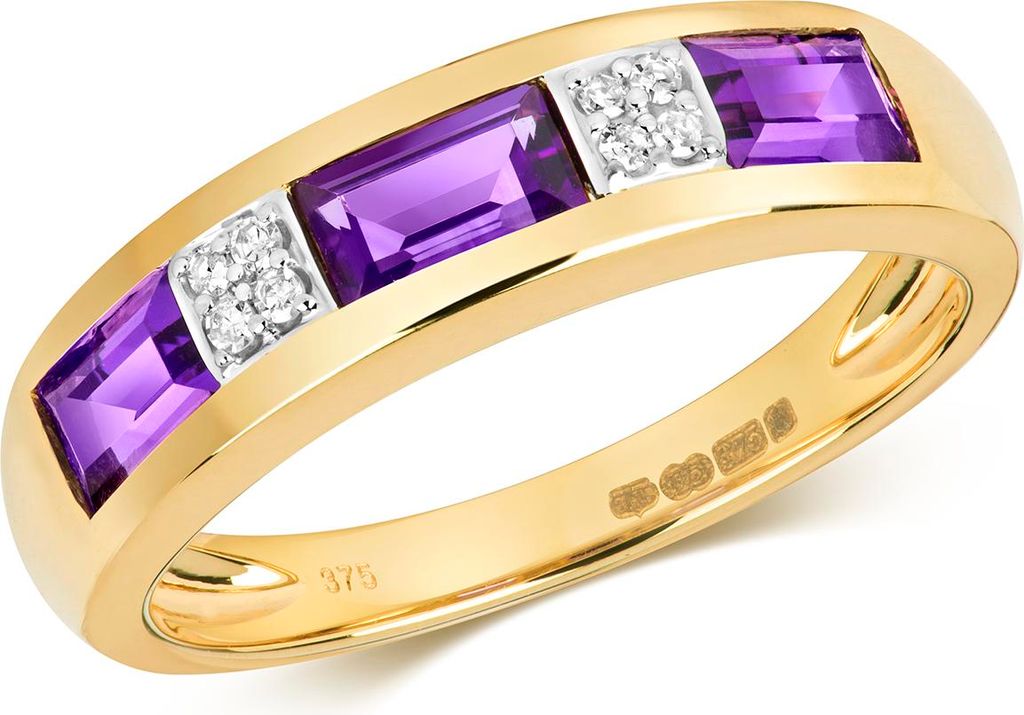 Wunderschöner 9 Karat (375) Gold Halb Eternity Diamant Damenring Brillant-Schliff mit Amethyst, 53 (16.9); TRS11040RSM