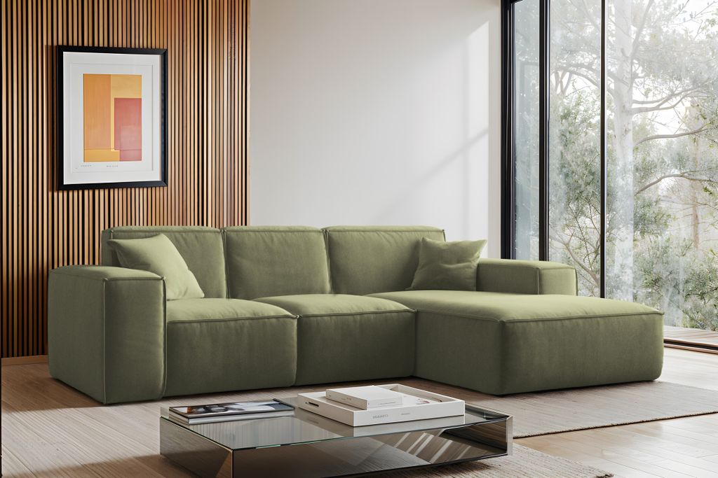 Kaiser Möbel Ecksofa, Sofa L form, Couch L form Siena L stoff Salvador Olive Rechts