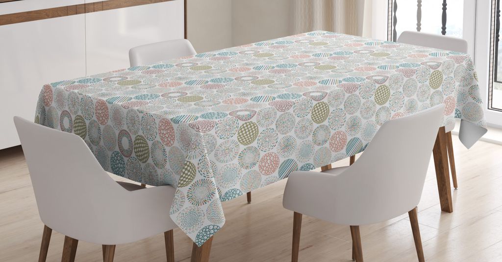 ABAKUHAUS Geometrisch Tischdecke, Kreismotive, Personalisierter Druck Klare Farben ohne Verblassen Waschbar für Außen Bereich, 140 x 200 cm, Lach...