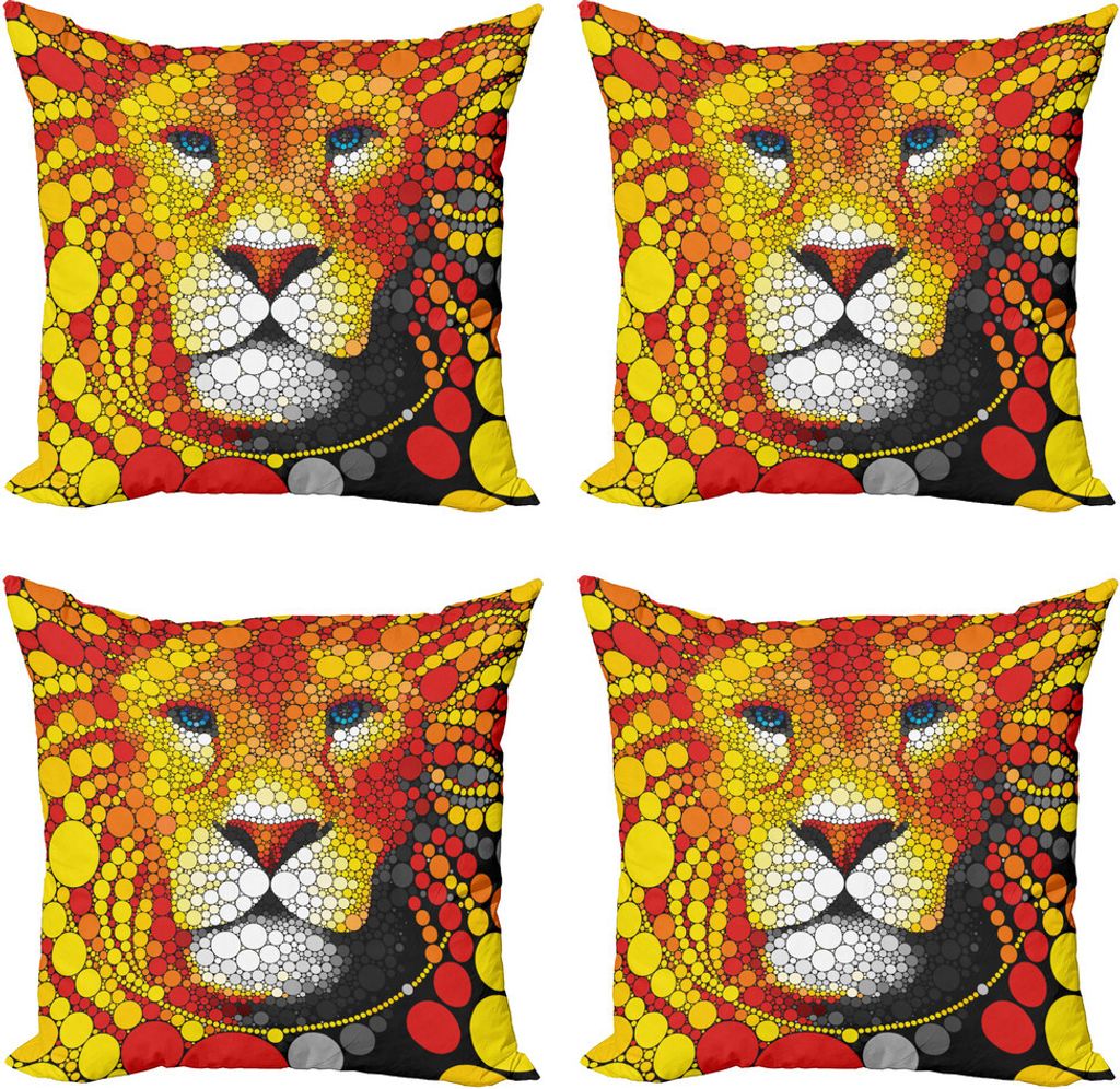 ABAKUHAUS Fractal Kissenbezug Set (4 Stück), Abstrakt Lion in Wild, Moderner Doppelseitiger Digitaldruck, 60 cm x 60 cm, rot Gelb