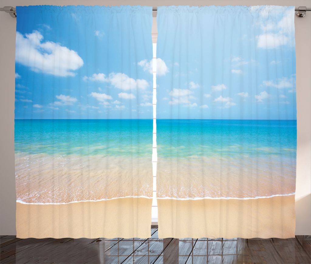 ABAKUHAUS Natur Rustikaler Gardine, Tropical Sea Sky, Schlafzimmer Kräuselband Vorhang mit Schlaufen und Haken, 280 x 175 cm, Creme Blau