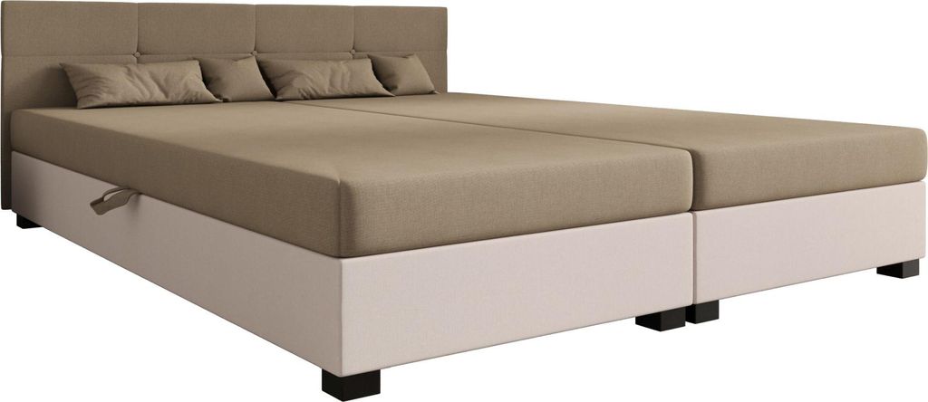 AURA SOFA Boxspringbett SILO DOUBLE 180x195 Komplett-Set mit Bonell Matratze, Polsterbett mit Bettkästen - Hellbeige/Bronze, SAWANA 01/24