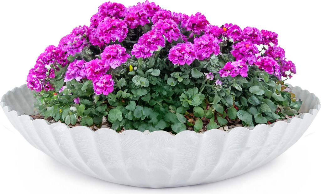 Runde Pflanz-Schale gewellt für draussen grau marmoriert 35 cm