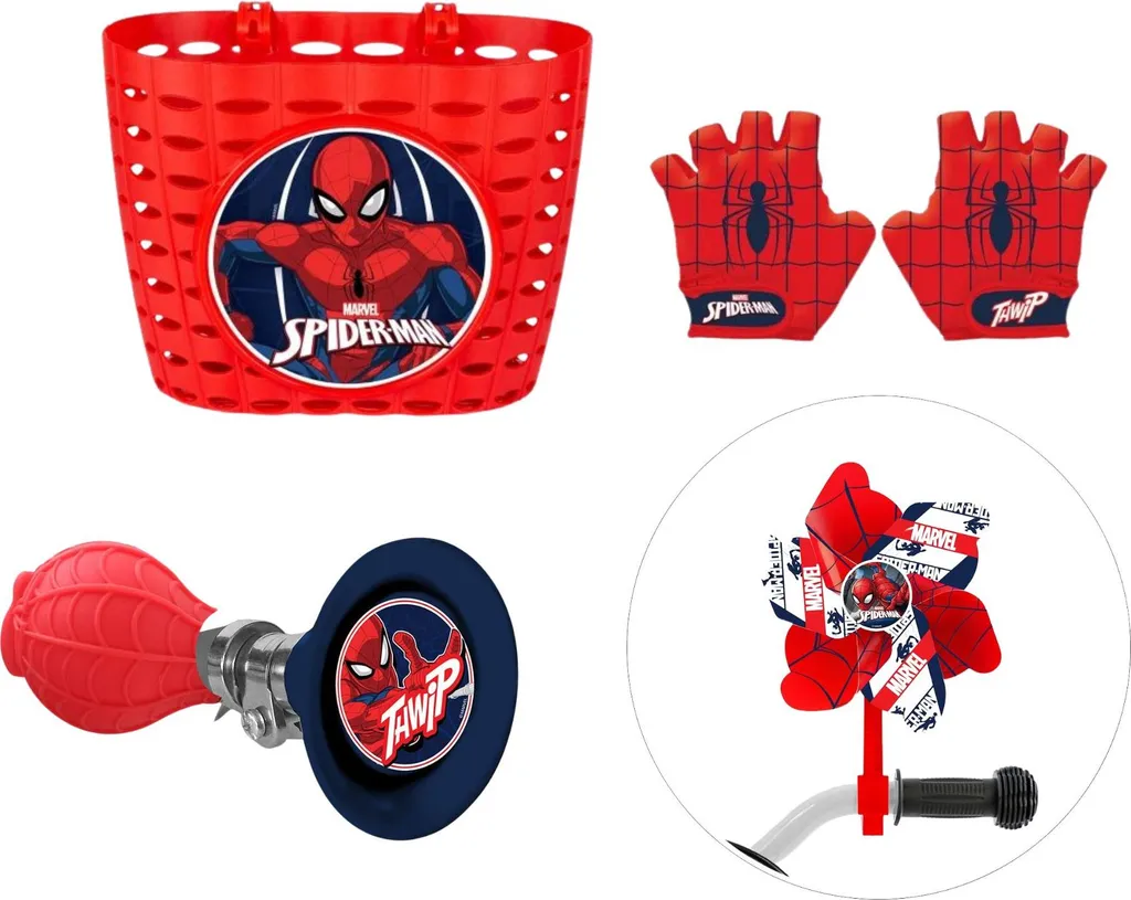 Panier gants klaxon moulin accessoires vélo Spiderman sécurité