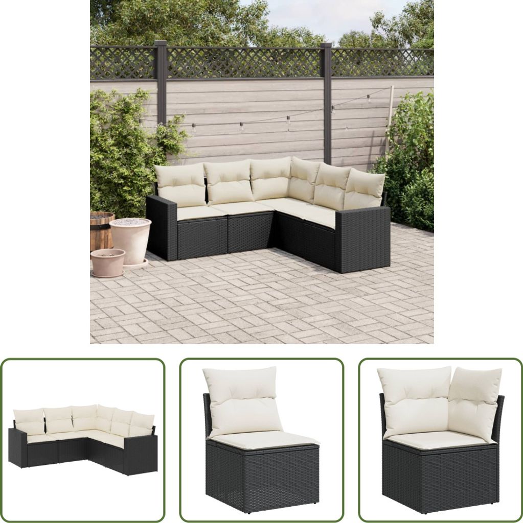 The Living Store 5-tlg. Garten-Sofagarnitur mit Kissen Schwarz Poly Rattan