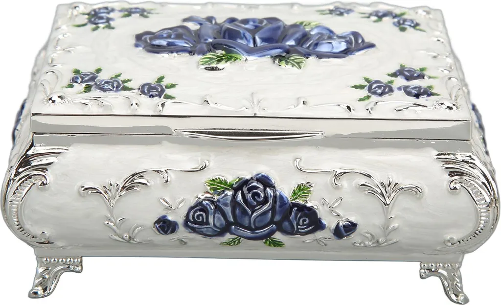 Idea Regalo Donna: Scrigno Portagioie Vintage Argento e Fiori Rosa