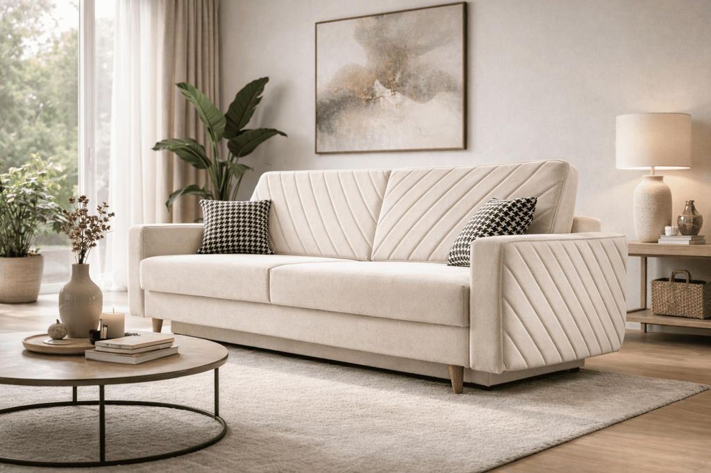 MOEBLO Schlafsofa CALIFORNIA – Sofa aus Samtstoff Couch für Wohnzimmer Sofagarnitur Polstersofa Wohnlandschaft Velours mit Bettfunktion, Bettkas...