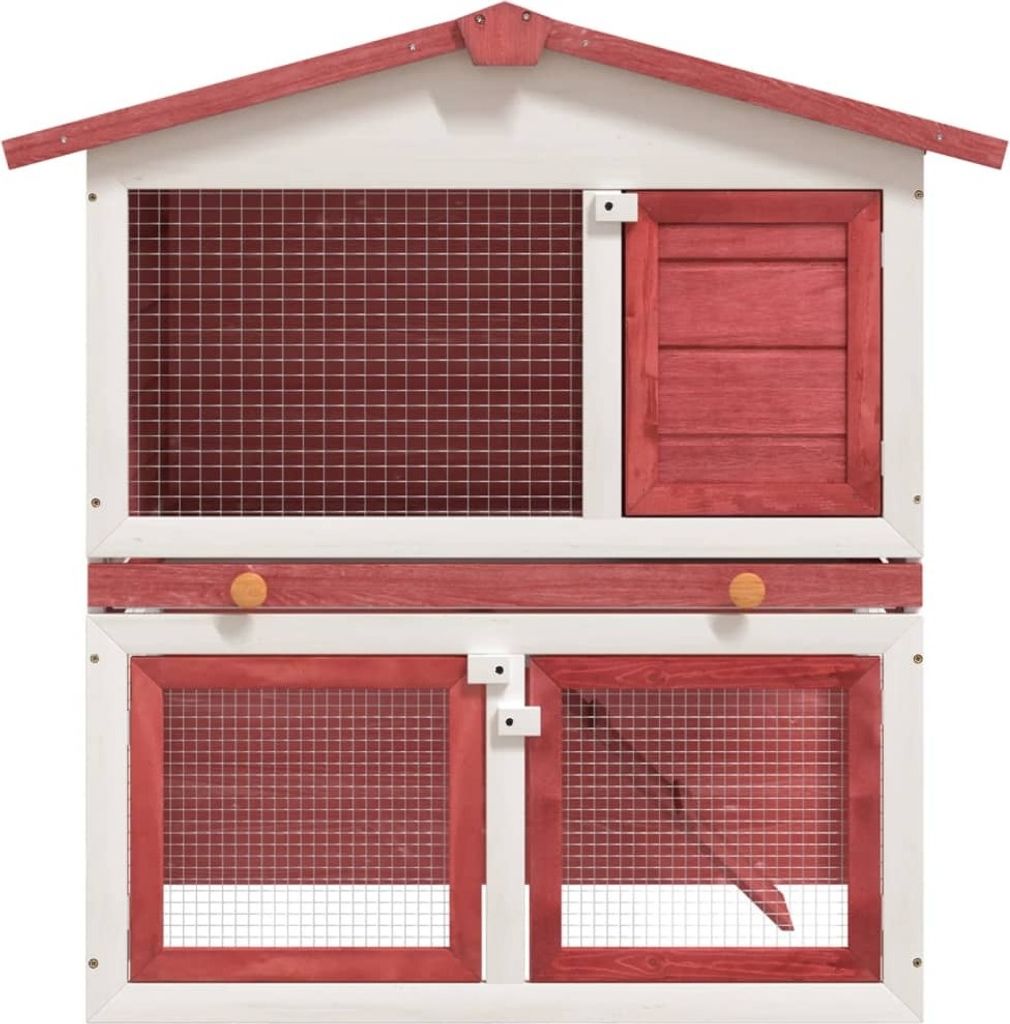 vidaXL Clapier à lapins 3 portes Rouge Bois Image du produit 