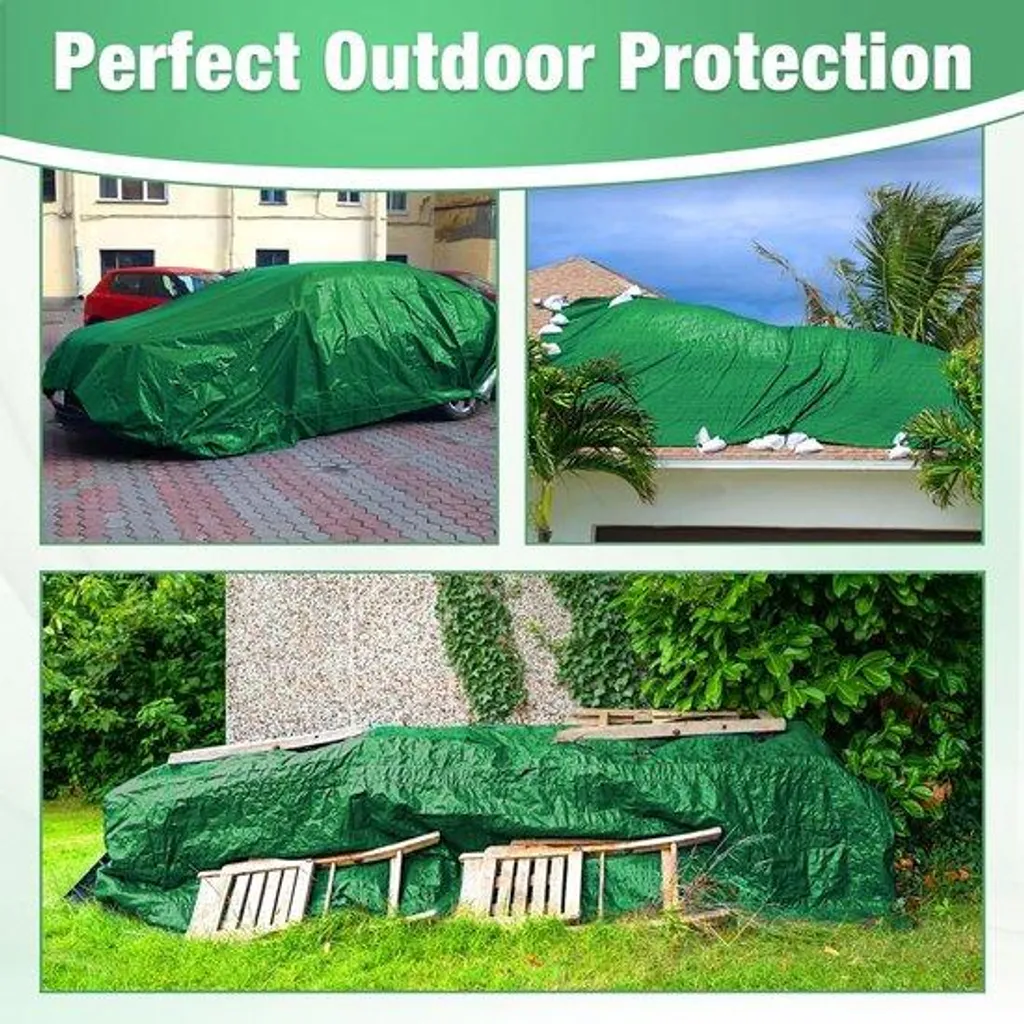 Bâche textile imperméable 16m² avec corde de fixation - Protection verte