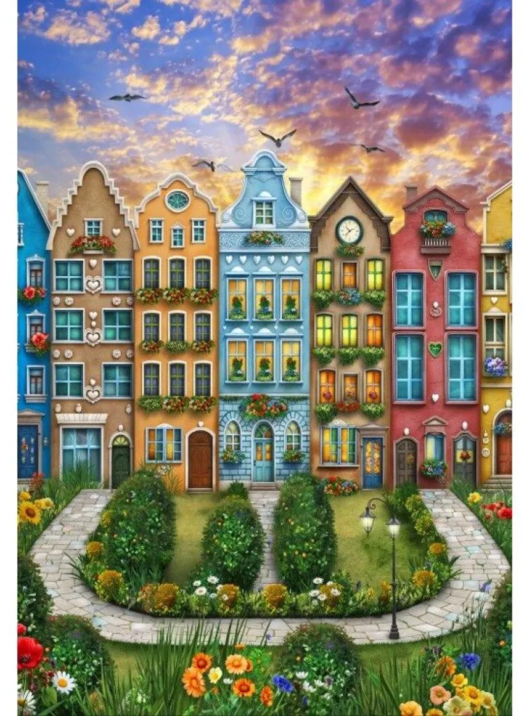 Puzzle 1000 pièces adulte The Rainbow Village Alipson décoratif