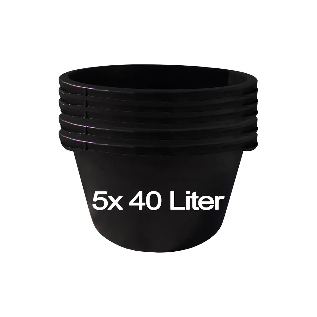 Seau de Maçon Professionnel 40 Litres Noir - Pack de 5 pour le Bâtiment