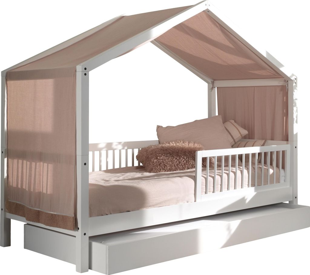 Hausbett >Buche Massiv< in Buche massiv weiß lackiert - 207,5x170x97,5 (BxHxT)