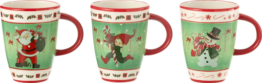 Mug de Noël J-Line Xmas Dolomite - Set de 3 Pièces Design Hivernal