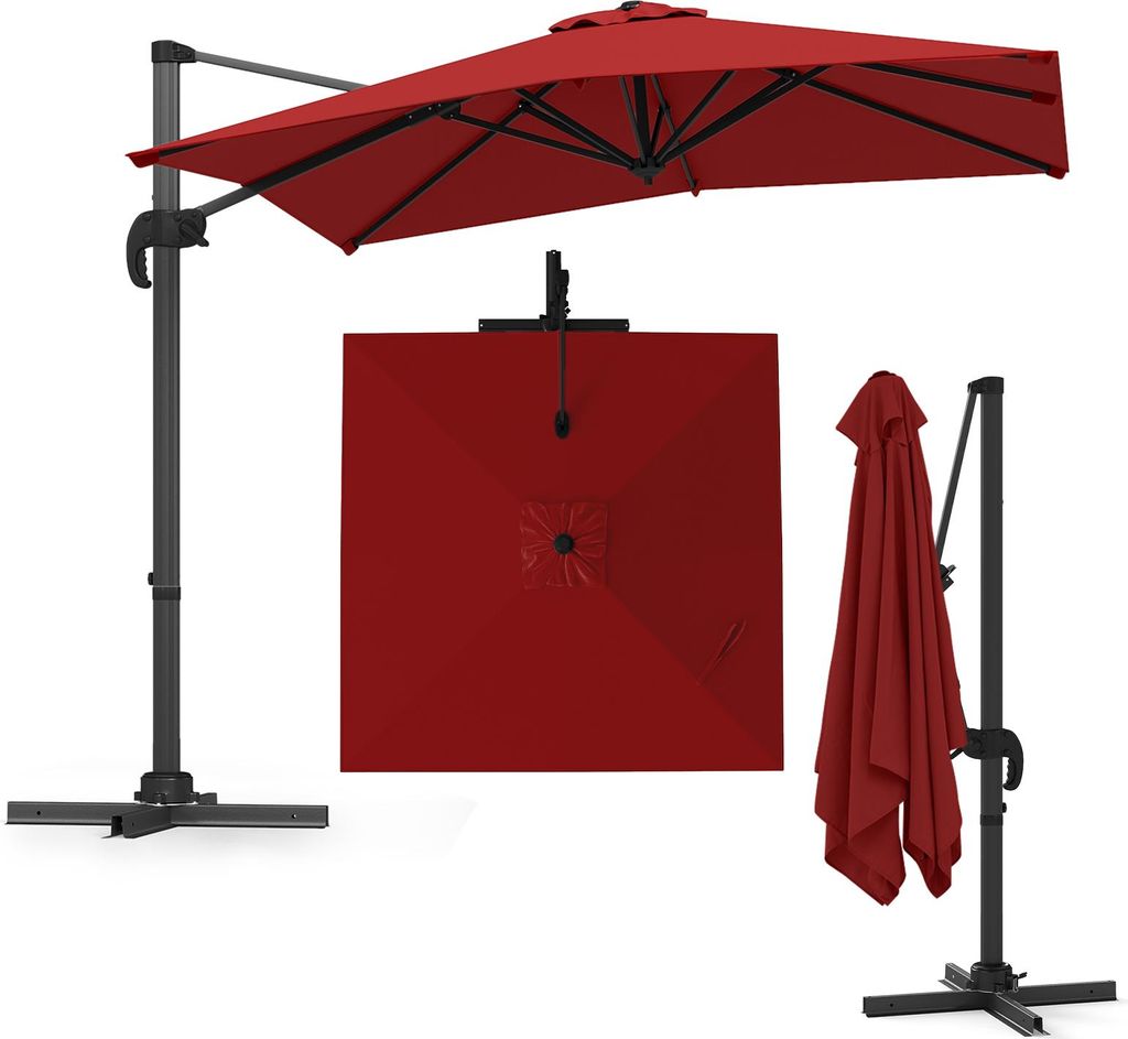 Gartenparasol, Sonnenschirm mit Kreuzbasis, Faltbarer Seitenschirm, 5 Neigungswinkel Einstellbar, 8 Metallrippen, Kurbelmechanismus, 243 x 245 x 237cm