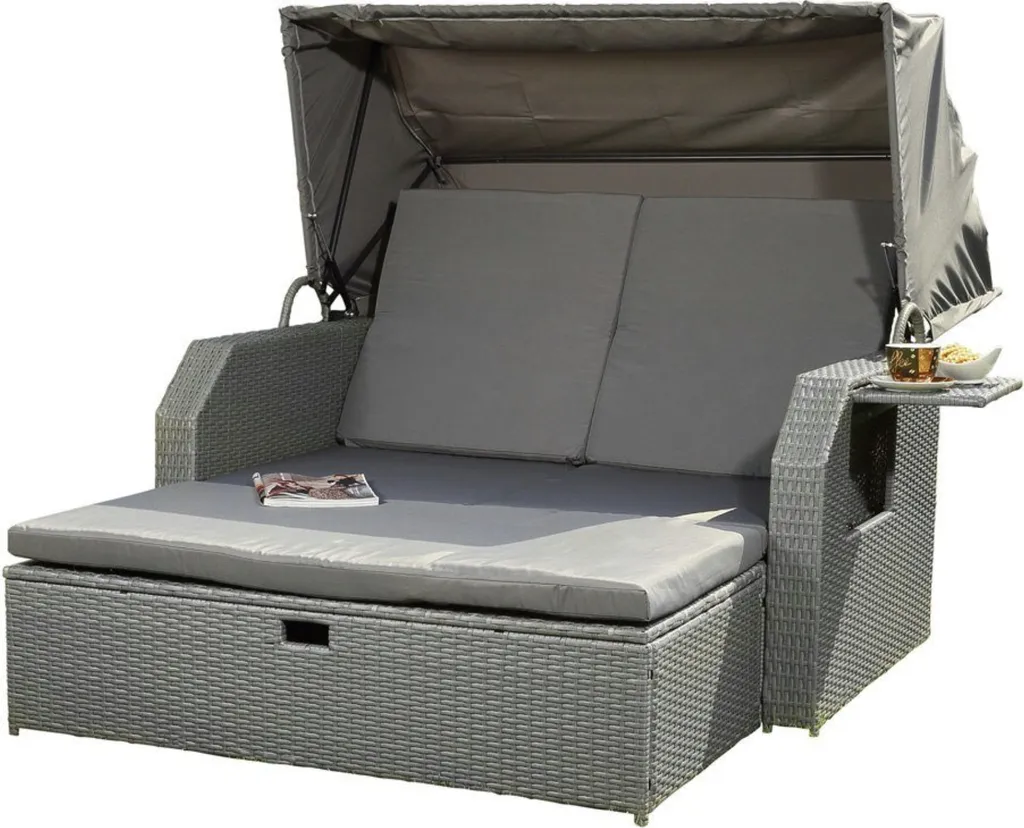 Bain de soleil polyrattan gris : fini les coups de soleil avec son toit mobile
