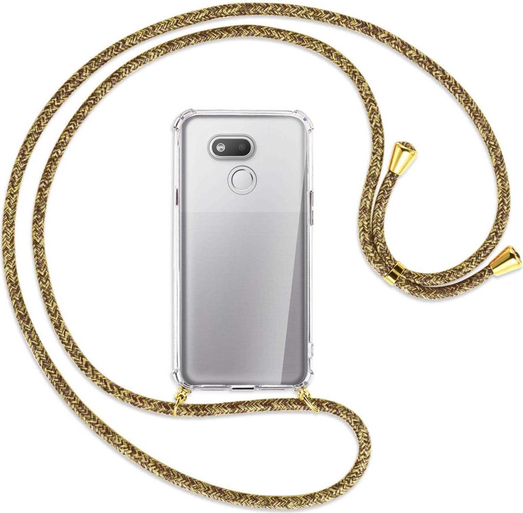 Handykette Backcover-Schutzhülle mit Band (Metall goldfarben) für HTC Desire 12s - braun+beige