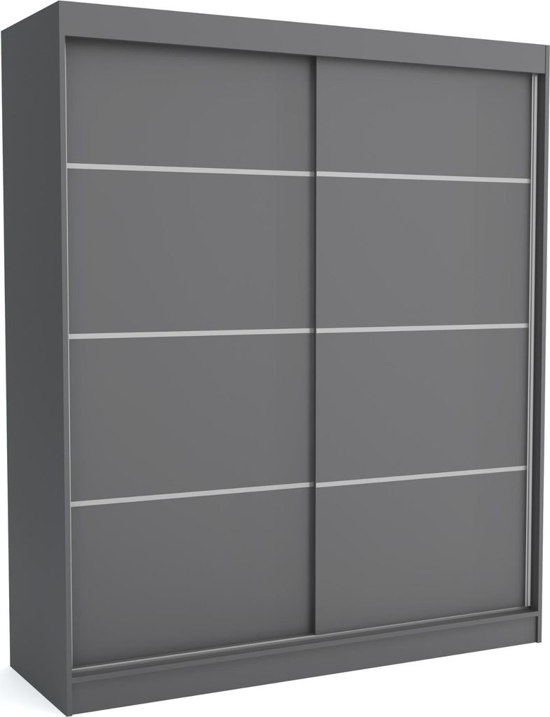 Kleiderschrank ROB ANTHRACITE 180x60x215 cm – Schiebetüren, Kleiderstange & Regalböden – Moderner Schrank für Schlafzimmer oder Ankleidezimmer,