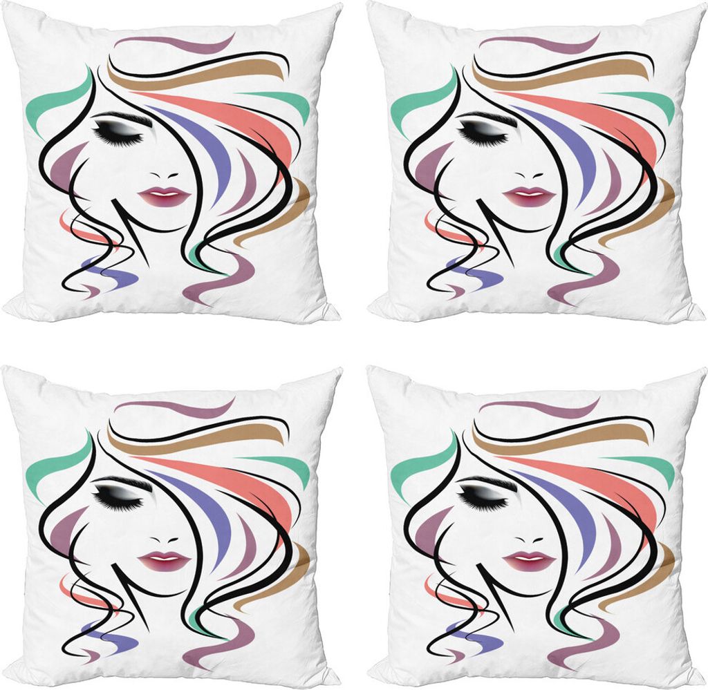 ABAKUHAUS Friseur Kissenbezug Set (4 Stück), Dunkle Smokey Eye Make-up, Moderner Doppelseitiger Digitaldruck, 50 cm x 50 cm, Mehrfarbig