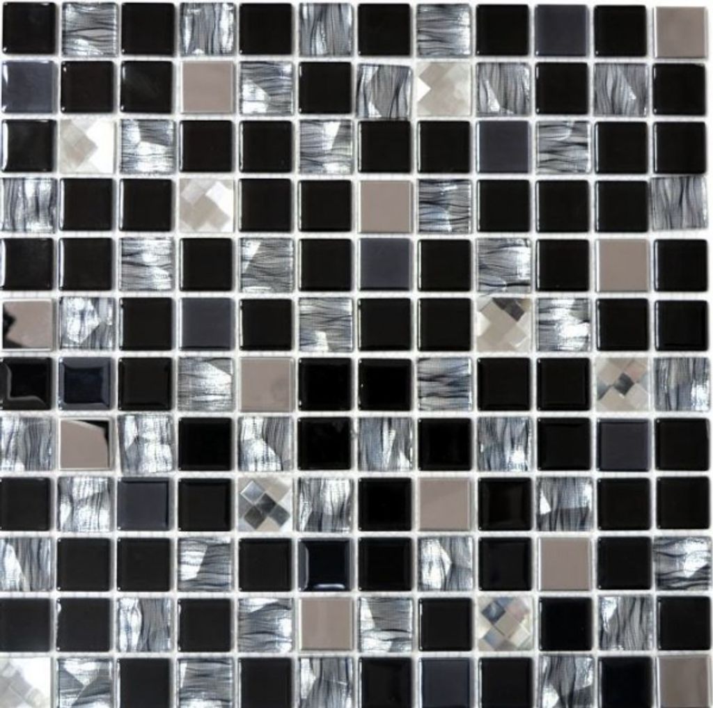 Mosaikfliese Transluzent Edelstahl schwarz Verbund Glasmosaik Crystal Stahl ...