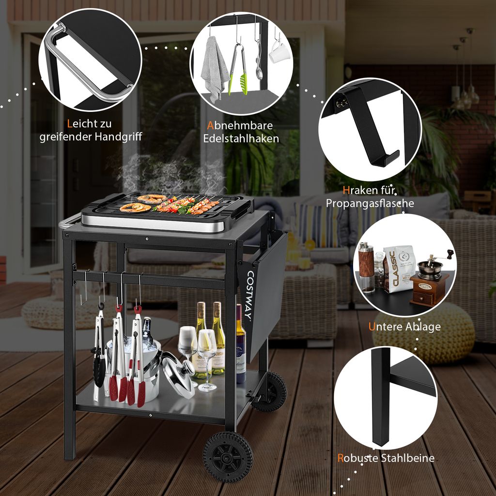COSTWAY Grilltisch mit klappbarer Tischplatte, Beweglicher Produktbild 5