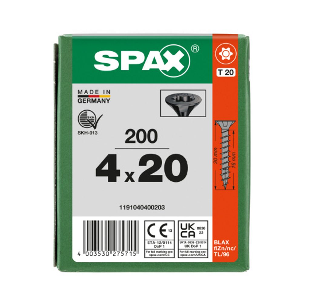 SPAX SeKo T-STAR+ 4,0 x 20 Schwarz verzinkt HP, Produktbild 8
