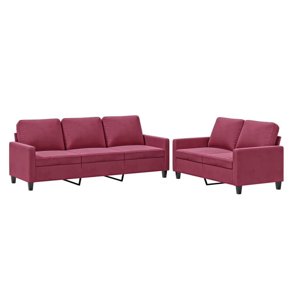(Robust Möbel)2-tlg. Sofagarnitur - elegantes Design - Couchgarnitur/Wohnzimmer - mit Kissen Weinrot Samt - 138x77x80cm - Klassische Sofas DEM...