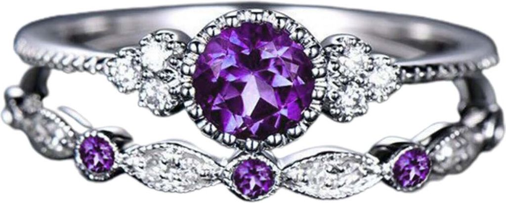 2 Teile/satz Exquisite Glatte Oberfläche Hochzeit Bands Legierung Einfache Zirkonia Frauen Ringe Charme Schmuck-Lila,US 8